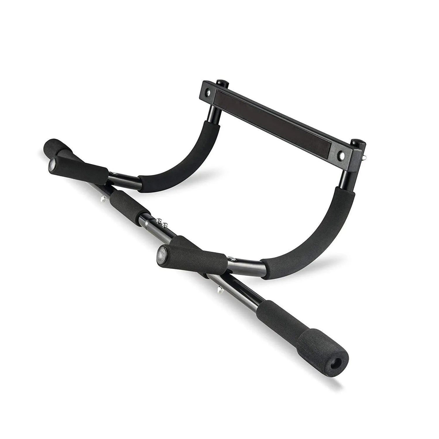 Black steel pipe pull-up bar mounted on wall for home fitness training