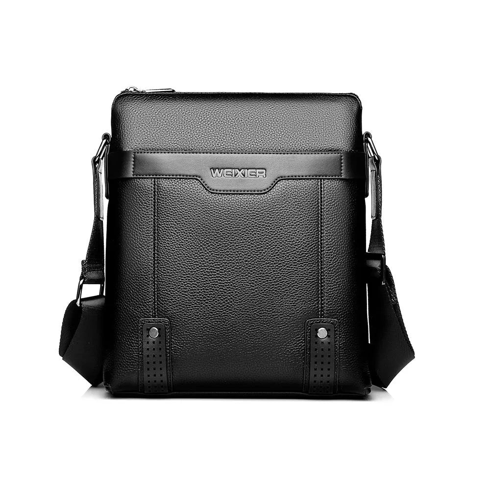 Medium square shoulder bag for men in soft PU leather with zipper opening and single strap