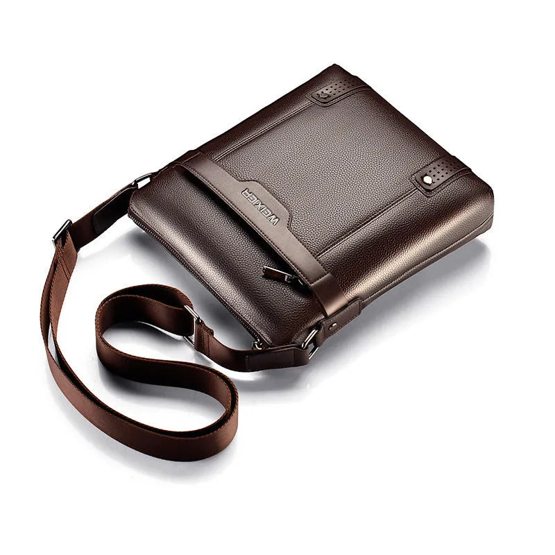 Medium square shoulder bag for men in soft PU leather with zipper opening and single strap