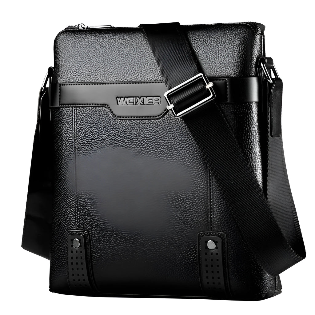 Medium square shoulder bag for men in soft PU leather with zipper opening and single strap