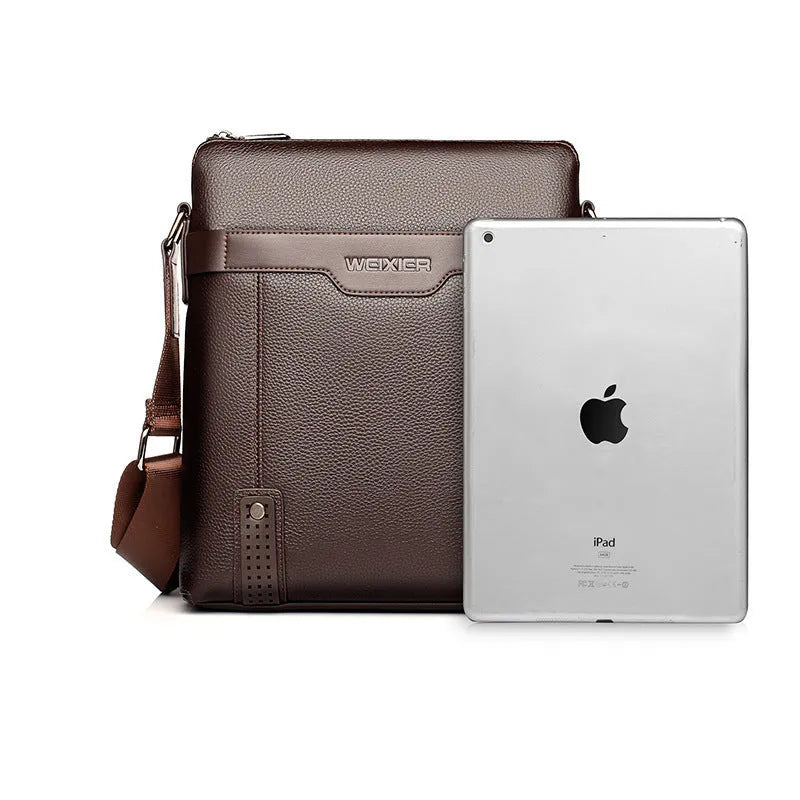 Medium square shoulder bag for men in soft PU leather with zipper opening and single strap