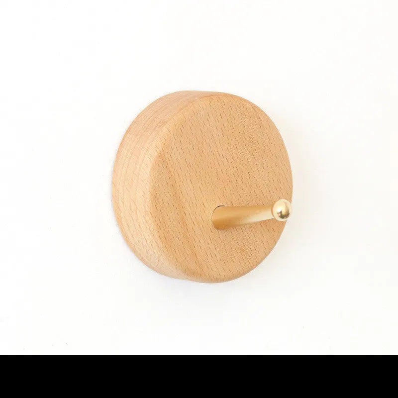 Beech wood adhesive wall hook with brass perforation in five shape options