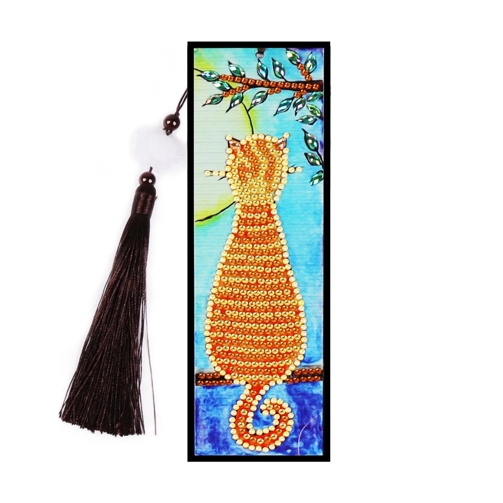 DIY diamond painting bookmark kit with special-shaped mandala design and colourful resin diamonds on a PVC base.