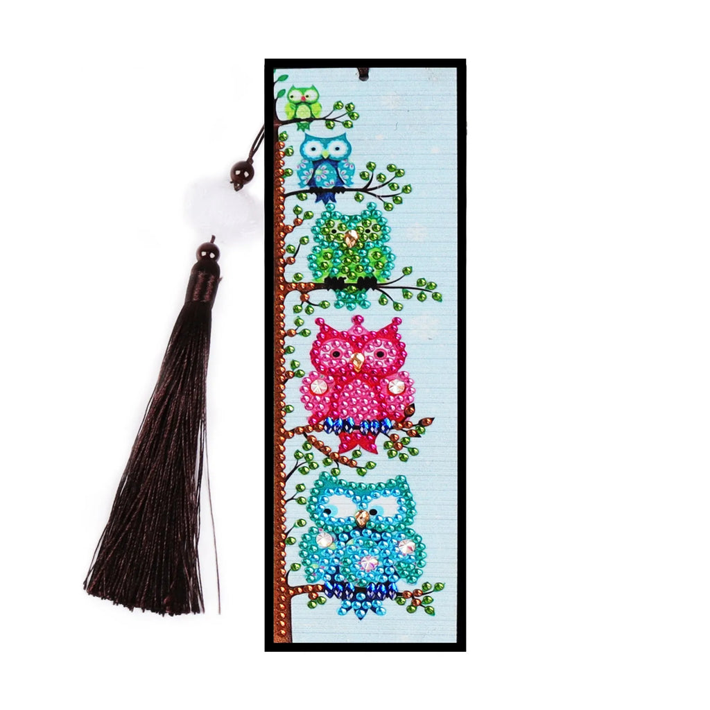 DIY diamond painting bookmark kit with special-shaped mandala design and colourful resin diamonds on a PVC base.
