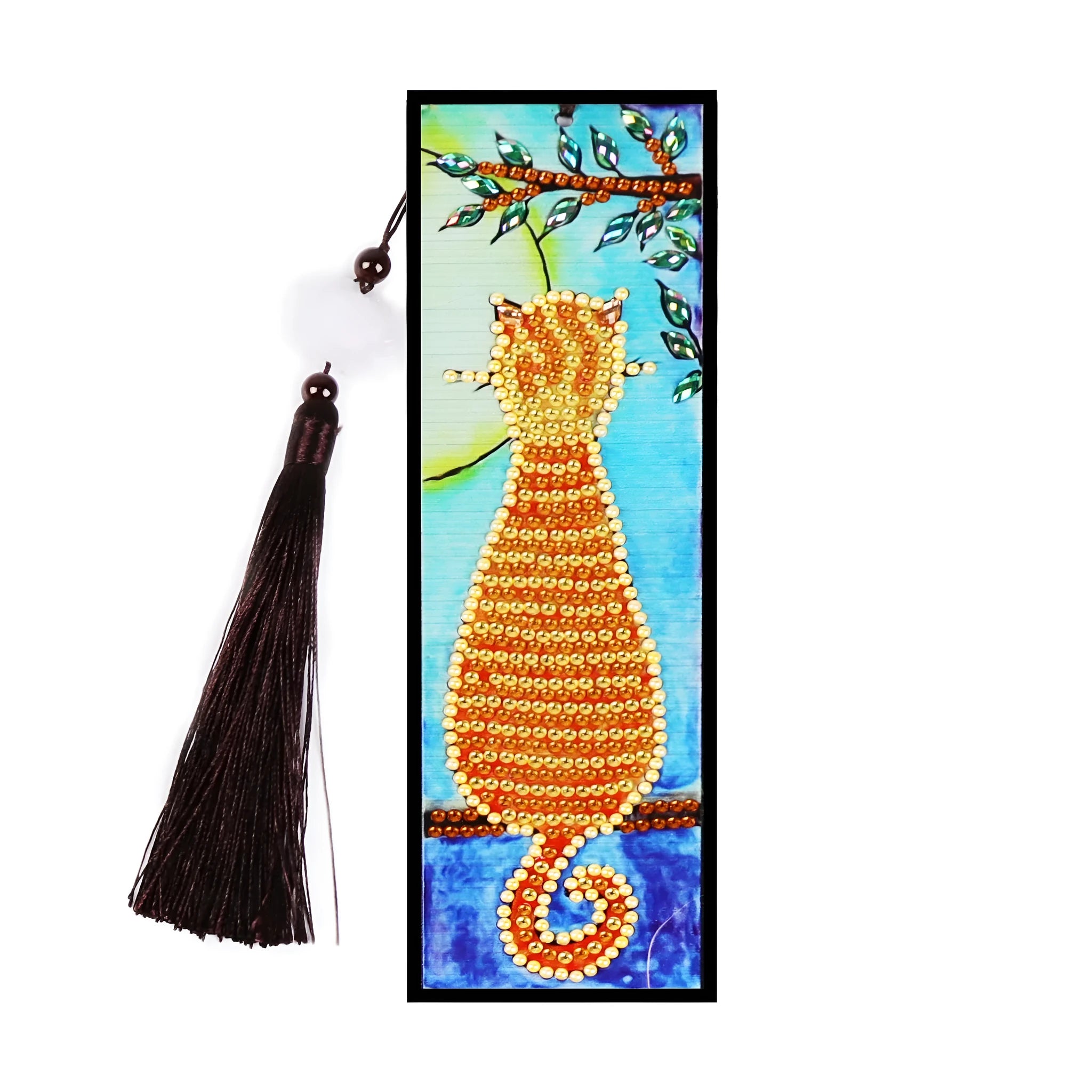 DIY diamond painting bookmark kit with special-shaped mandala design and colourful resin diamonds on a PVC base.