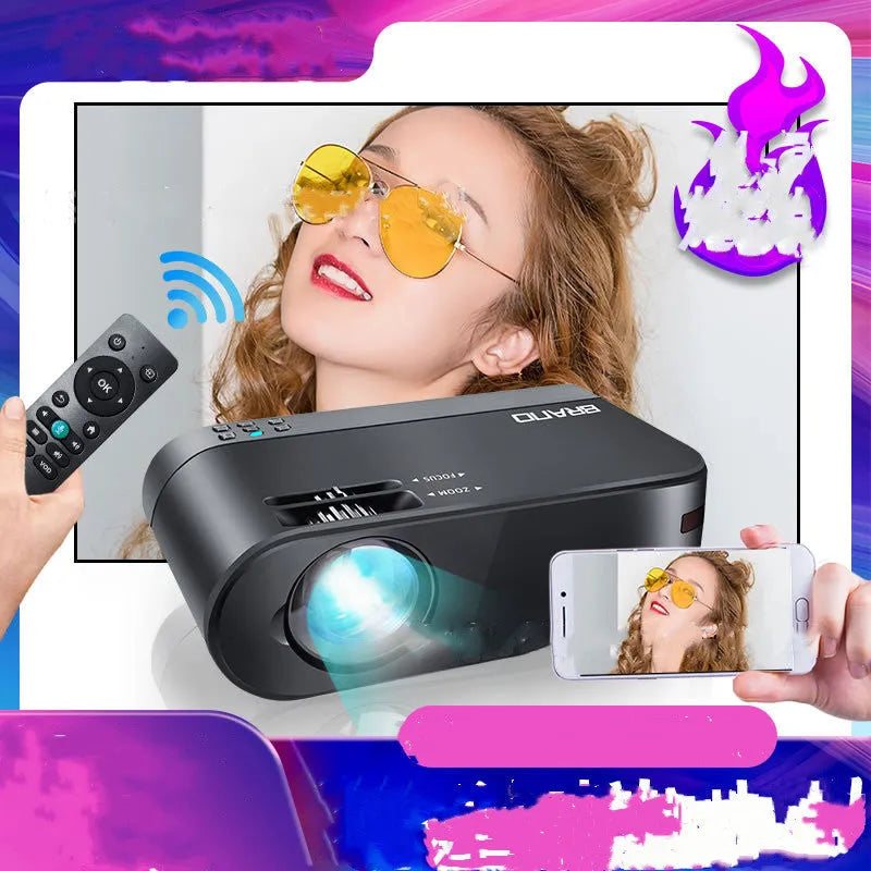 Portable Android WiFi projector unit with wireless connectivity and AI voice control system