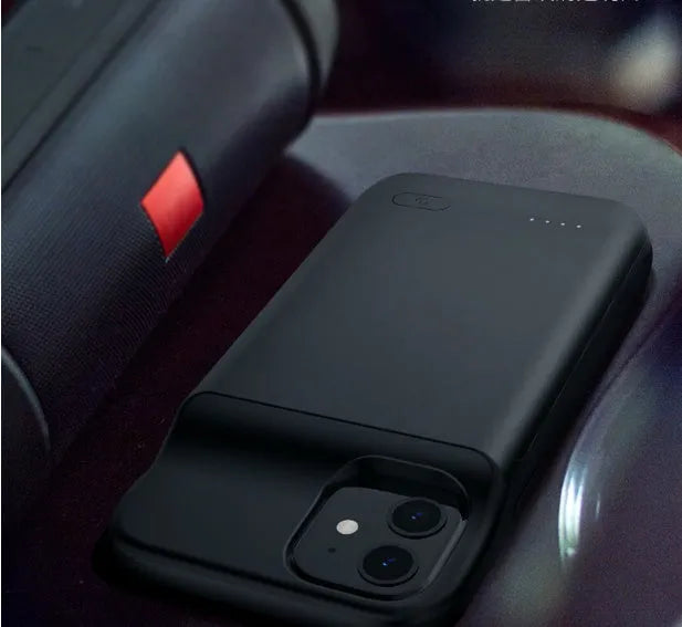 Black ultra-thin TPU back clip battery for iPhone 12 with wireless charging capability