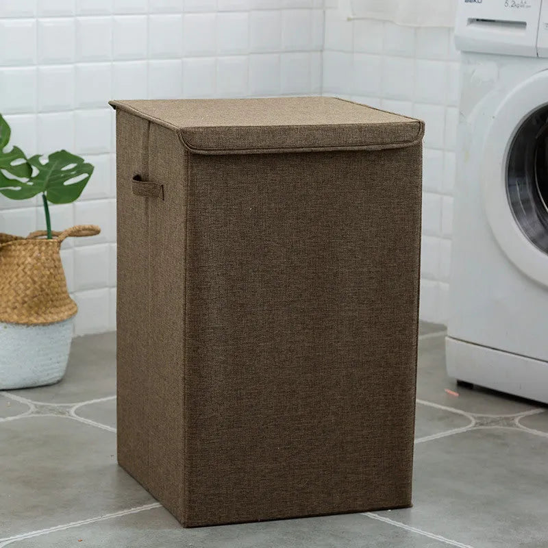 Washable cotton linen laundry sorting box in beige brown green or grey for bathroom clothes storage