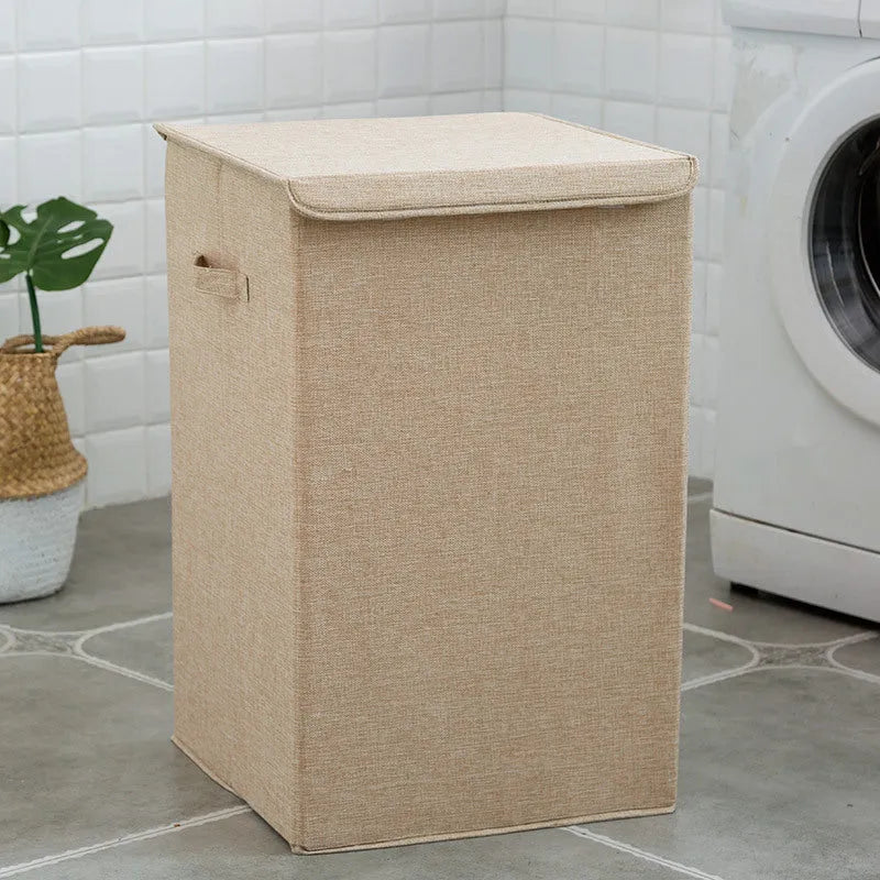 Washable cotton linen laundry sorting box in beige brown green or grey for bathroom clothes storage