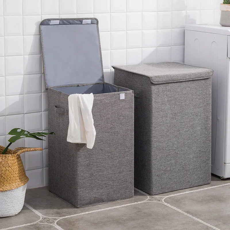 Washable cotton linen laundry sorting box in beige brown green or grey for bathroom clothes storage