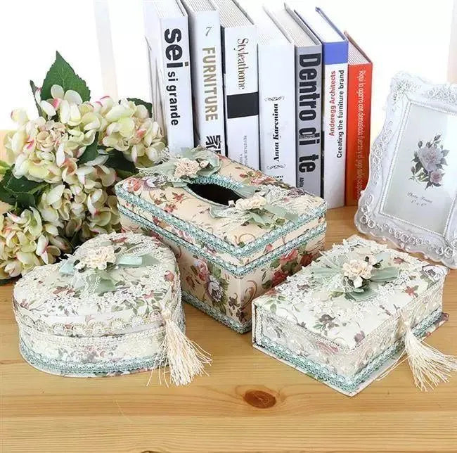 Ceramic jewellery and tissue storage box in bright apricot, green, or pink colours
