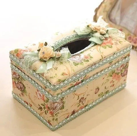 Ceramic jewellery and tissue storage box in bright apricot, green, or pink colours