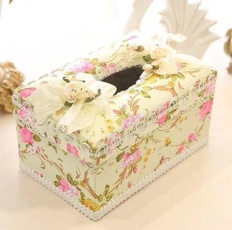 Ceramic jewellery and tissue storage box in bright apricot, green, or pink colours