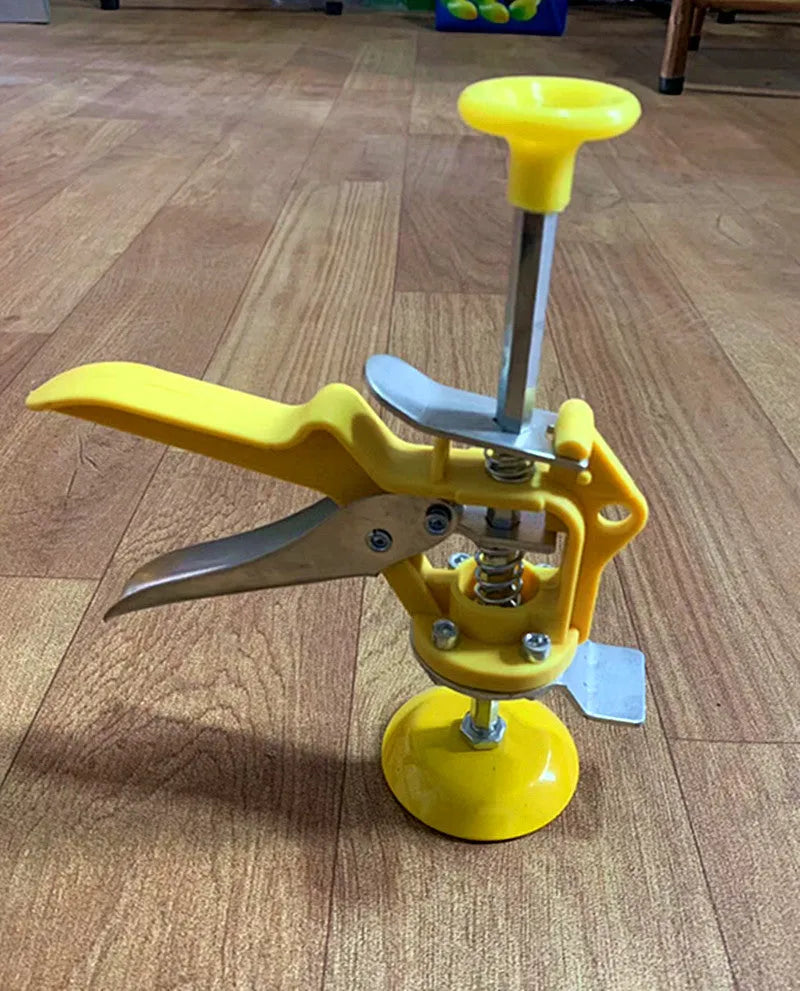 Silver adjustable tile raising locator levelling tool on a work surface