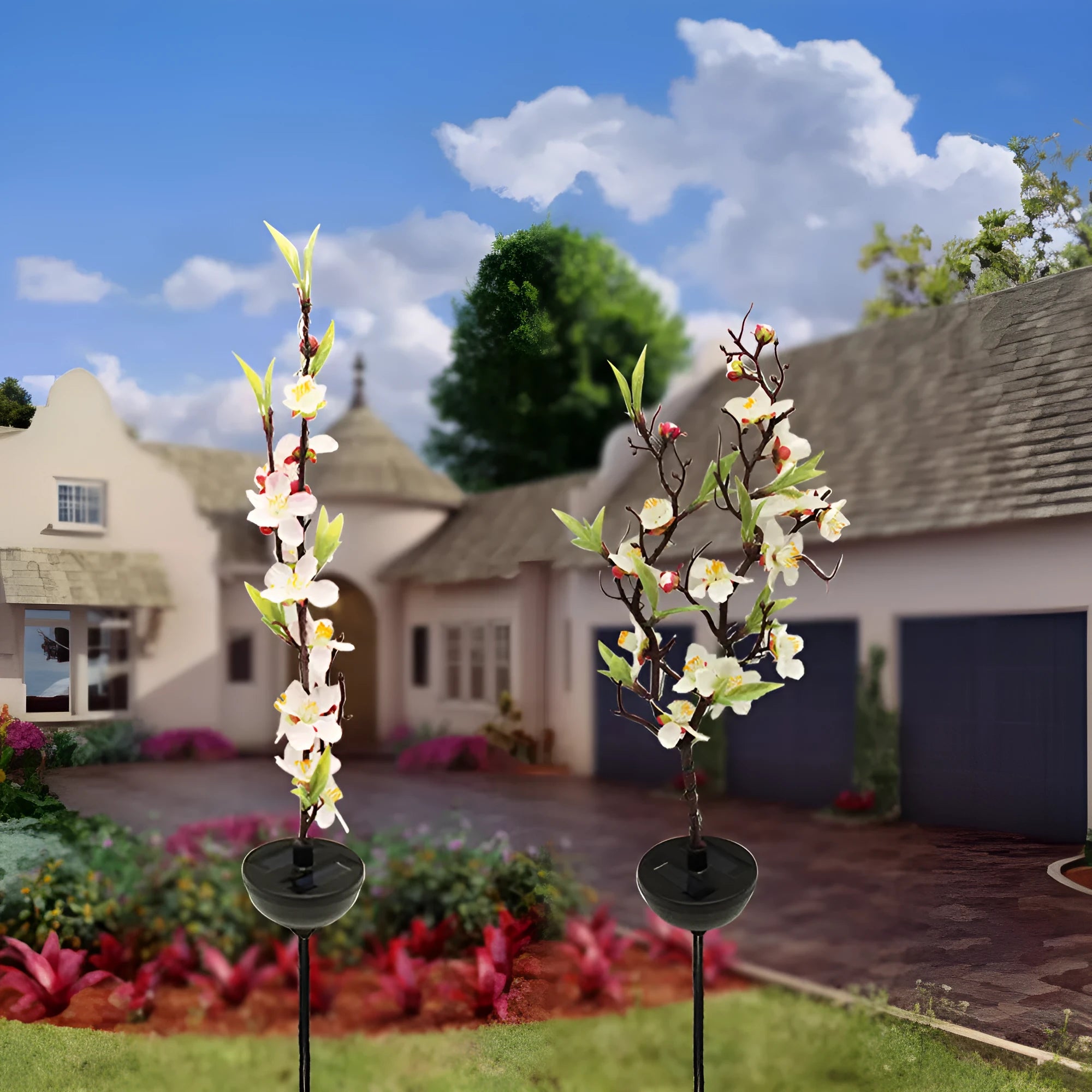 Solar-powered cherry blossom firework string light for outdoor garden decoration