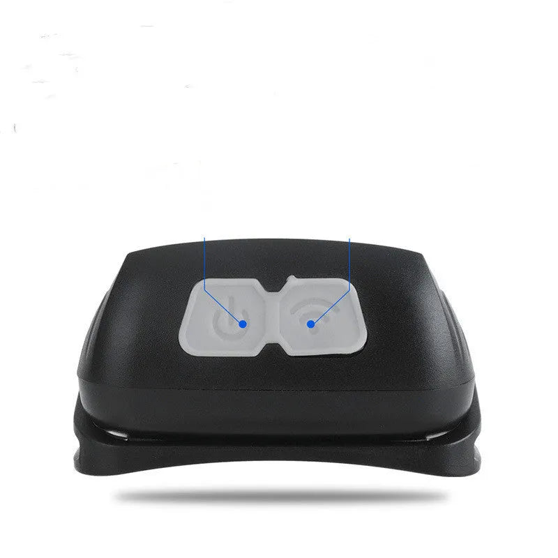 Sensor-controlled headlight with USB charging port, white and red LEDs, black or blue ABS housing