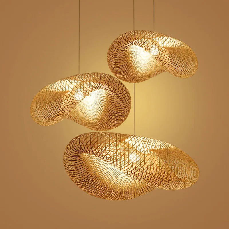 Chinese bamboo chandelier lamp with 40cm natural shell shade for tea room lighting