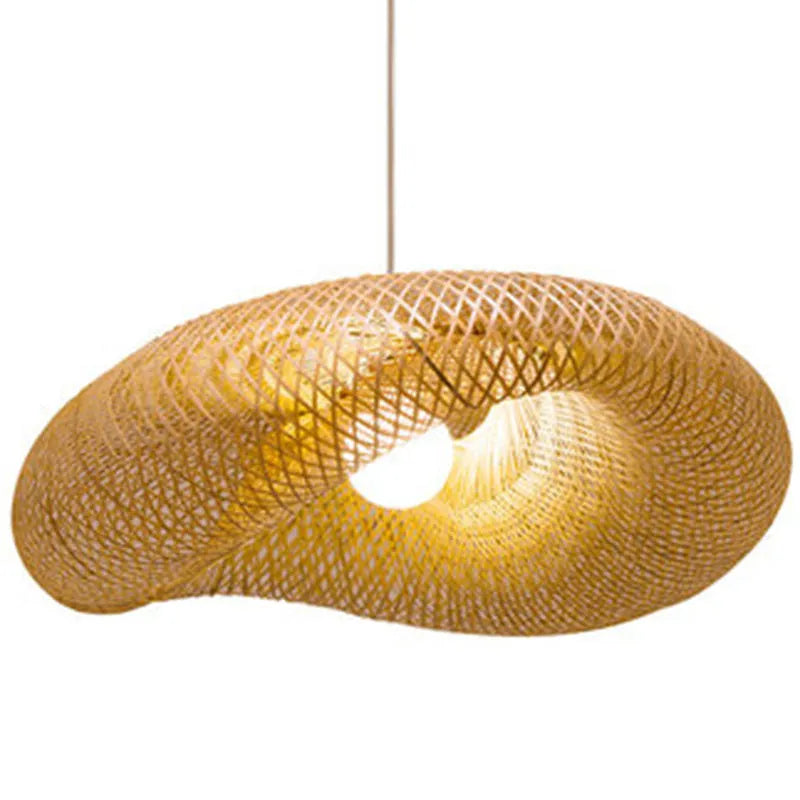 Chinese bamboo chandelier lamp with 40cm natural shell shade for tea room lighting