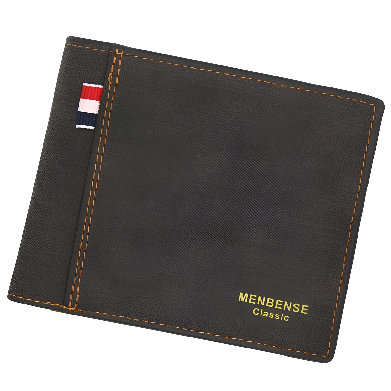 Men's retro style tri-fold wallet in black, navy blue, dark brown or light brown colour options