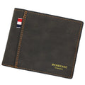 Men's retro style tri-fold wallet in black, navy blue, dark brown or light brown colour options
