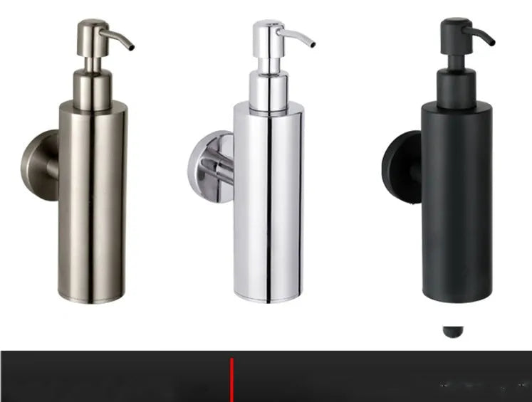 Stainless steel wall-mounted manual soap dispenser in brushed, mirror, or black finish