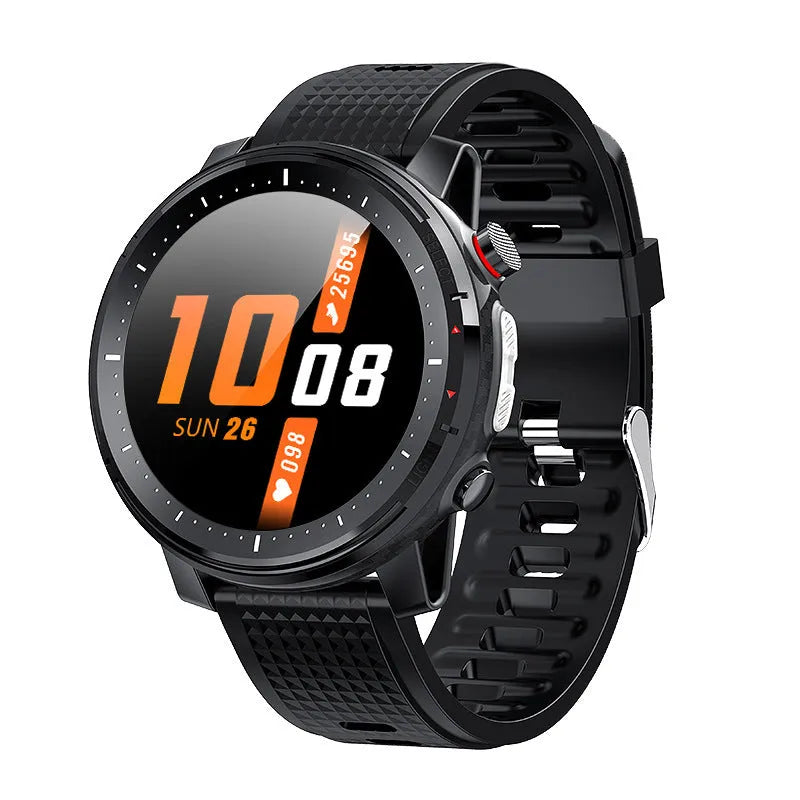 IP68 waterproof Android smart watch with round 1.3-inch screen and black silicone strap