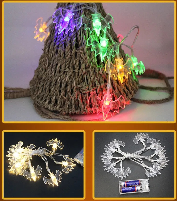 Halloween LED string lights with pumpkin lantern and ghost pendants on 1.2m cord