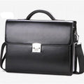Black PU leather men's business briefcase with horizontal square design and single shoulder strap