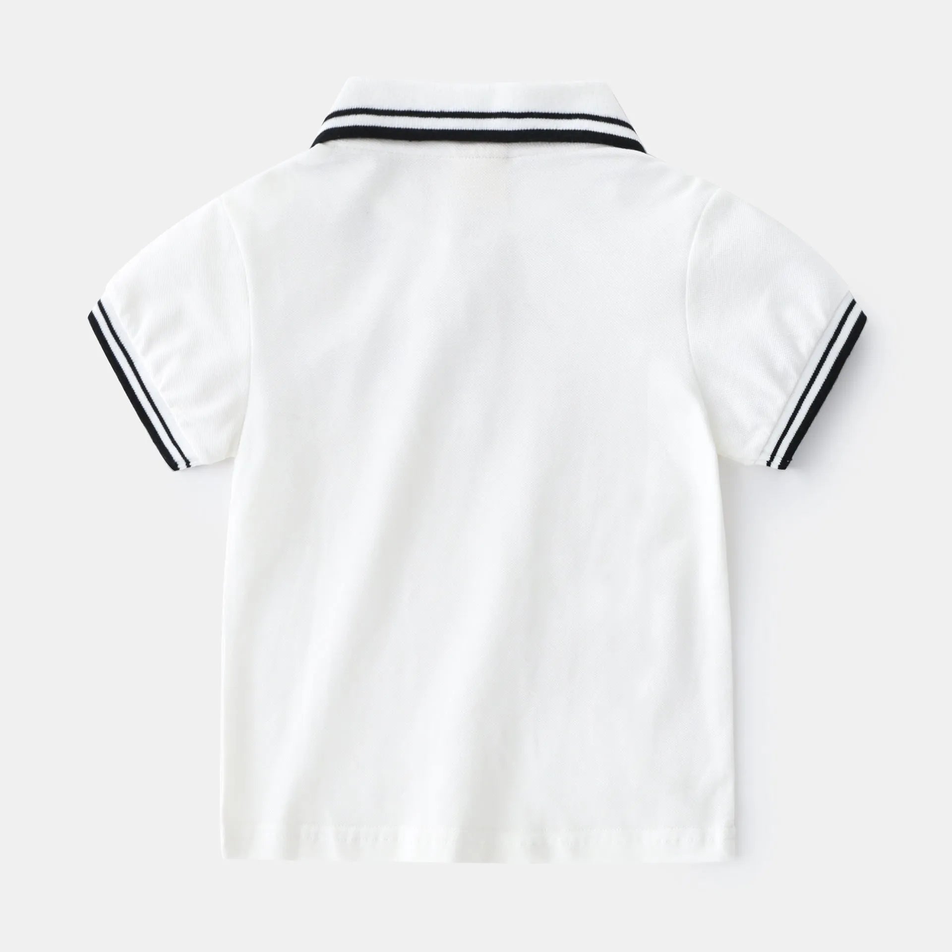 Boys white cotton polo shirt with short sleeves and round neck for summer wear