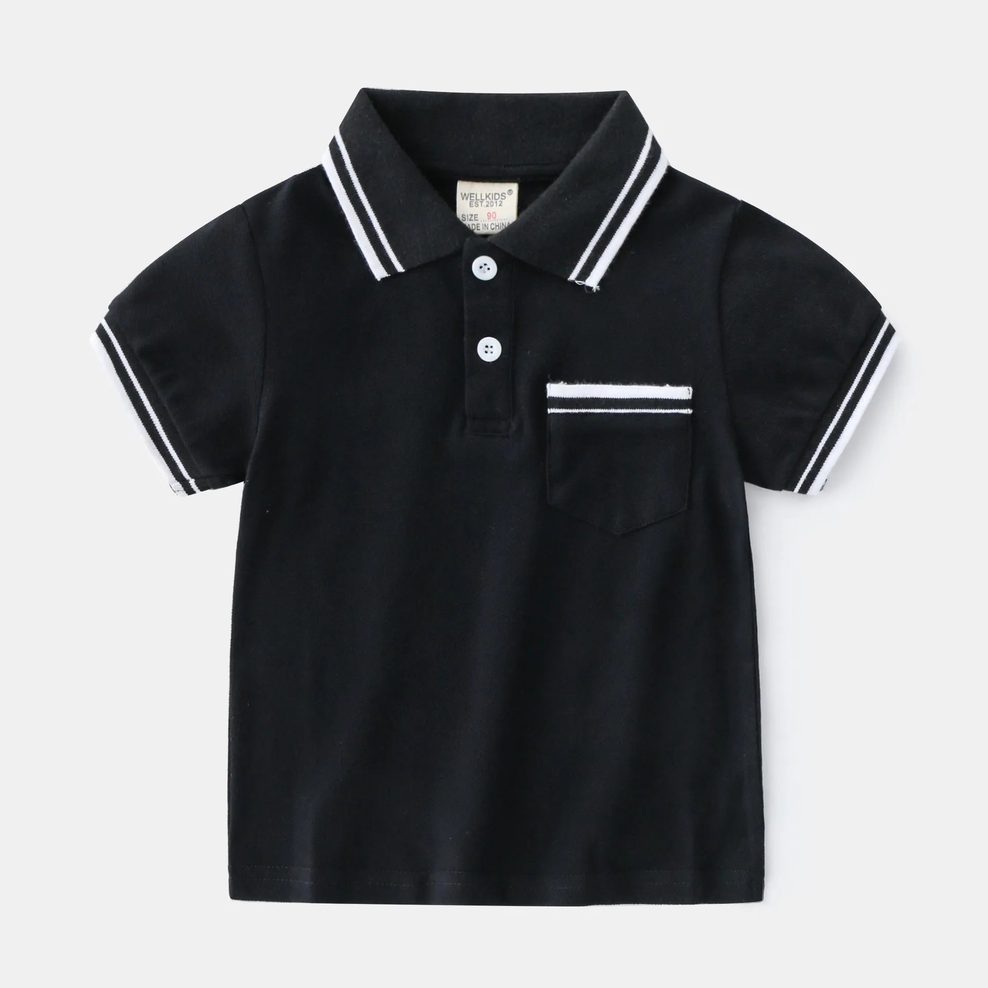 Boys white cotton polo shirt with short sleeves and round neck for summer wear