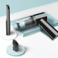 Black and white wireless car vacuum cleaner with 6000PA suction and washable filter cup for vehicle interior cleaning