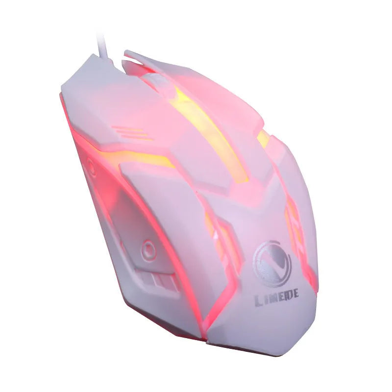 Wired USB computer mouse with colourful glowing LED lighting in black and white options