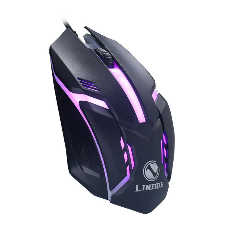 Wired USB computer mouse with colourful glowing LED lighting in black and white options