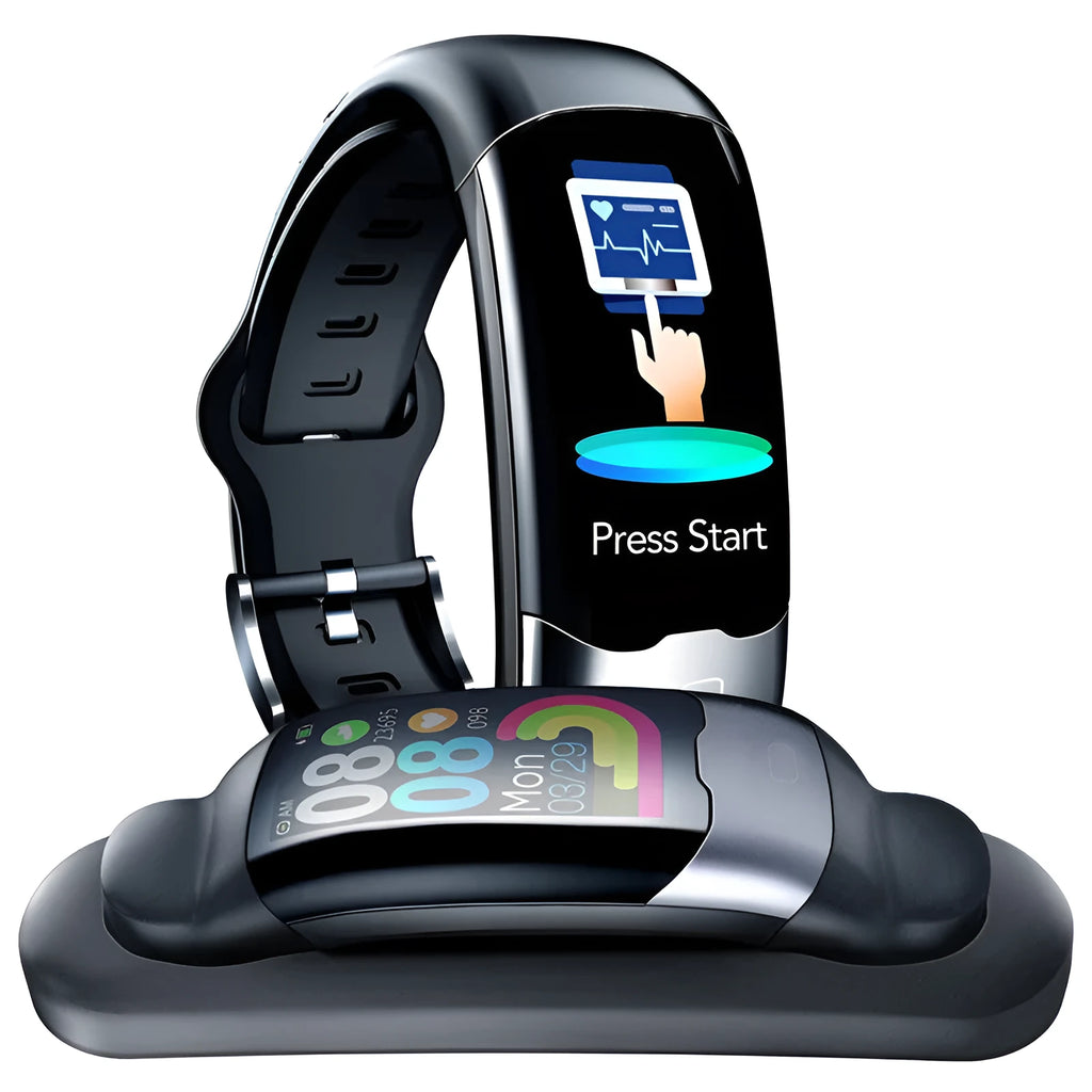 Smart bracelet with LED display for heart rate, blood pressure, and sleep tracking in black, blue, or red colour options