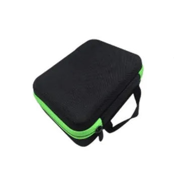 Red EVA essential oil storage bag with 30 compartments for 15ml bottles, shown with zipper open.