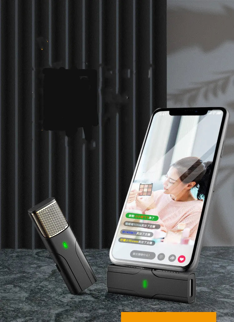 Black wireless lavalier microphone and receiver set for mobile phones with Type-C cable