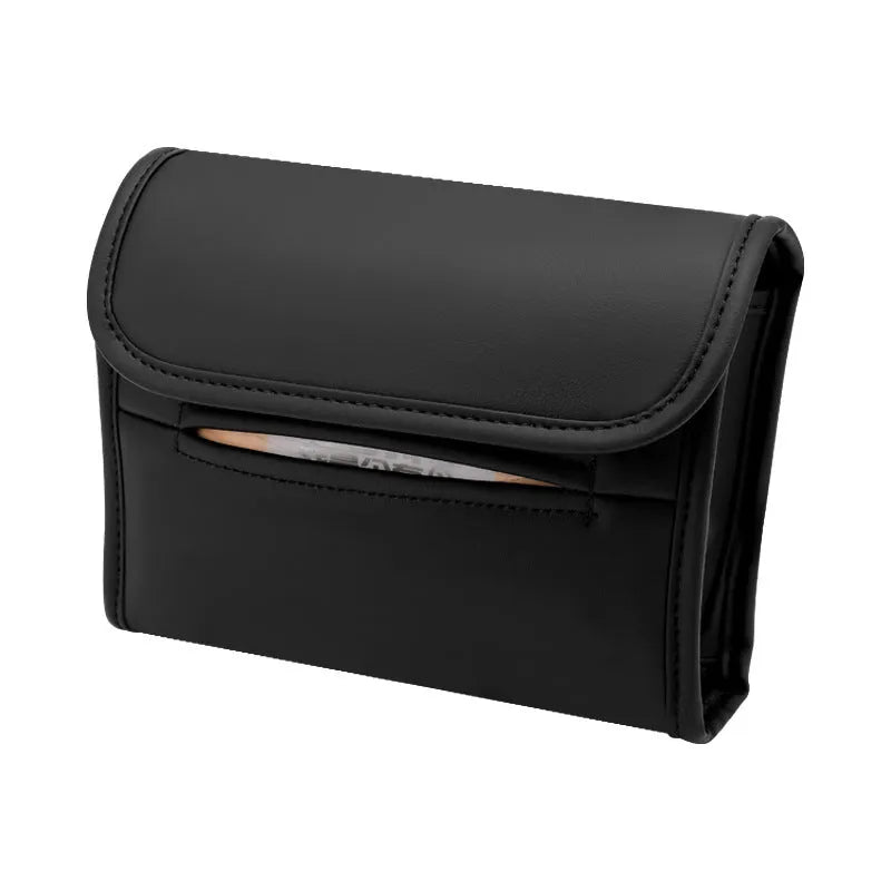 Leather car tissue box with elastic band button for sun visor or chair back mounting