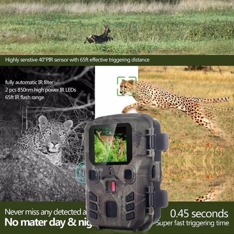 Black infrared night vision monitoring device with plastic body construction and TF card storage slot