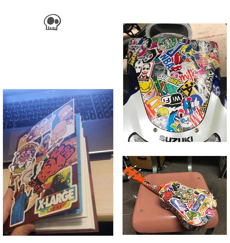 36 piece retro beach sticker collection showing surfing and travel designs with matte finish