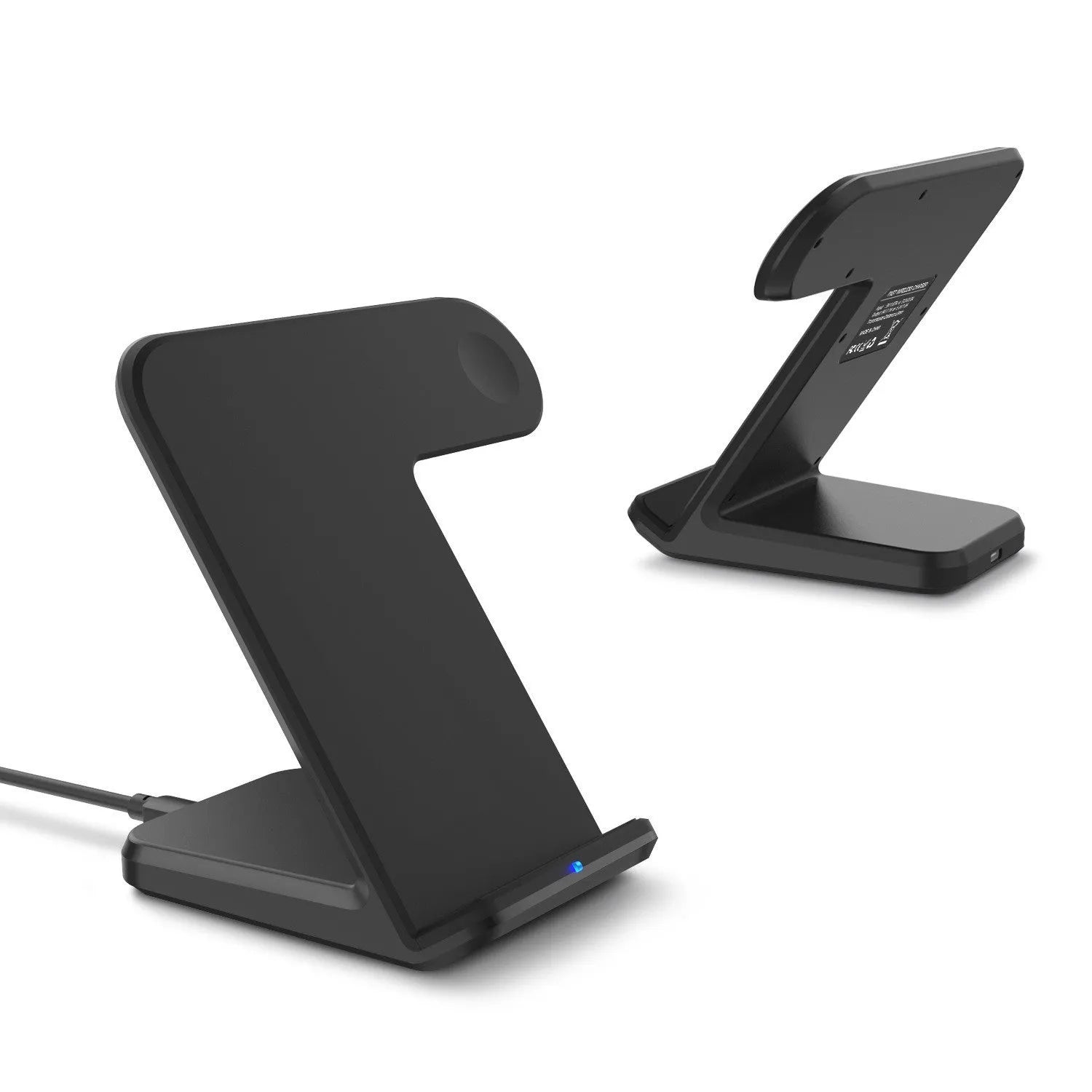 Black 15W wireless phone charger with silicone non-slip pad and Type-C cable