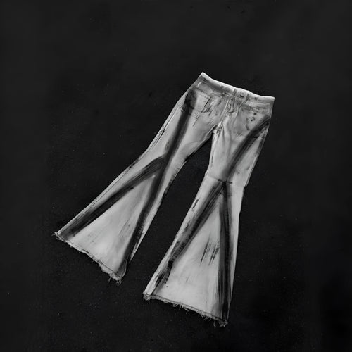 American street retro heavy rough selvedge jeans in black ribbon gradient colour with zip fly