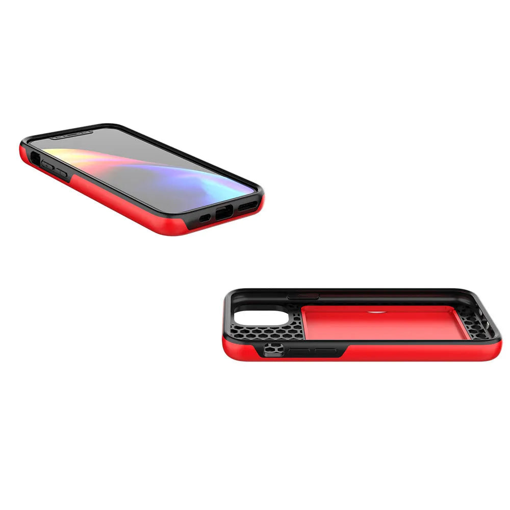 Solid-colour TPU and PC mobile phone case for Apple iPhone 11, shown in black, red, pink, dark blue, blue, and purple.