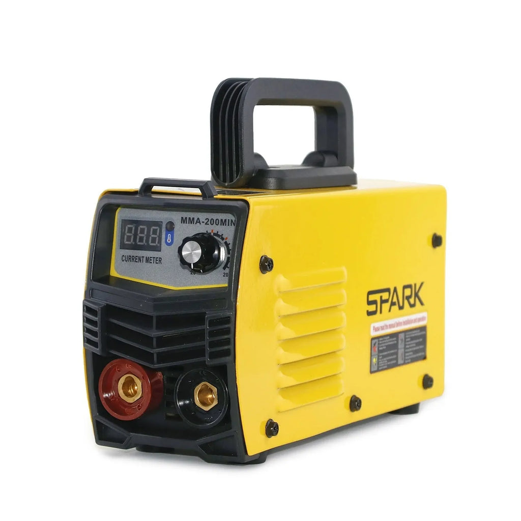 MMA-200MIN DC welding machine with welding tongs, grounding clamp, face shield and brush hanger