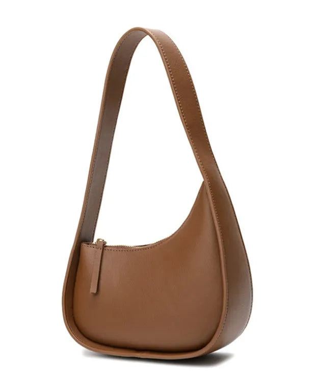 Genuine leather half moon shaped women's handbag with wide shoulder strap in four colour options