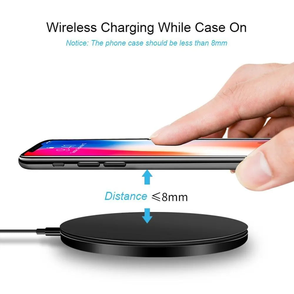 Black ultra-thin wireless charging pad with 9V fast charging support