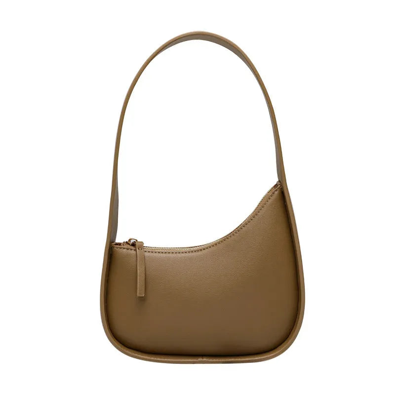 Genuine leather half moon shaped women's handbag with wide shoulder strap in four colour options