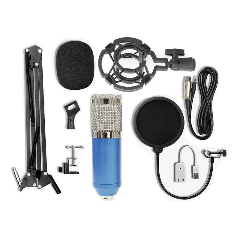 BM-800 condenser microphone stand set in various colours with electroplated mesh head