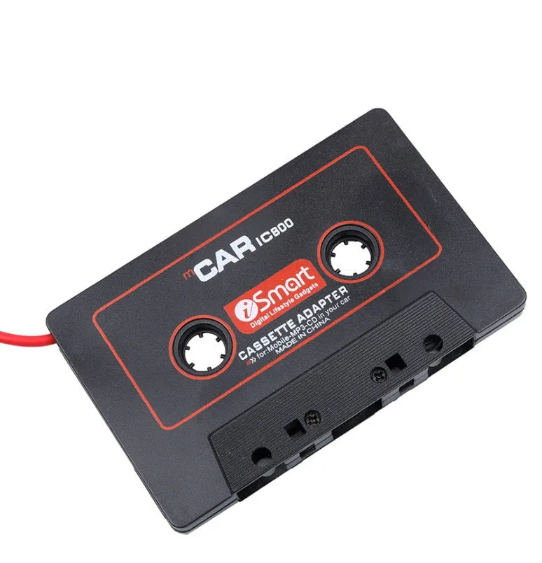 Black car cassette adapter with 3.5mm audio jack for MP3 players and mobile phones