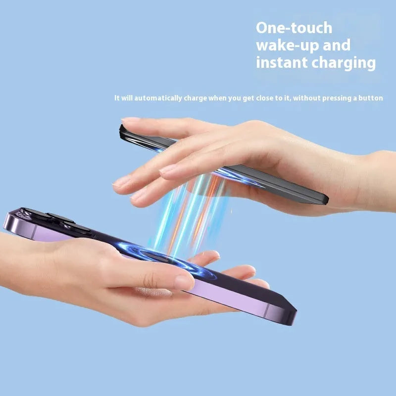 Ultra-thin magnetic power bank in black, dark grey, silver, or violet alloy casing