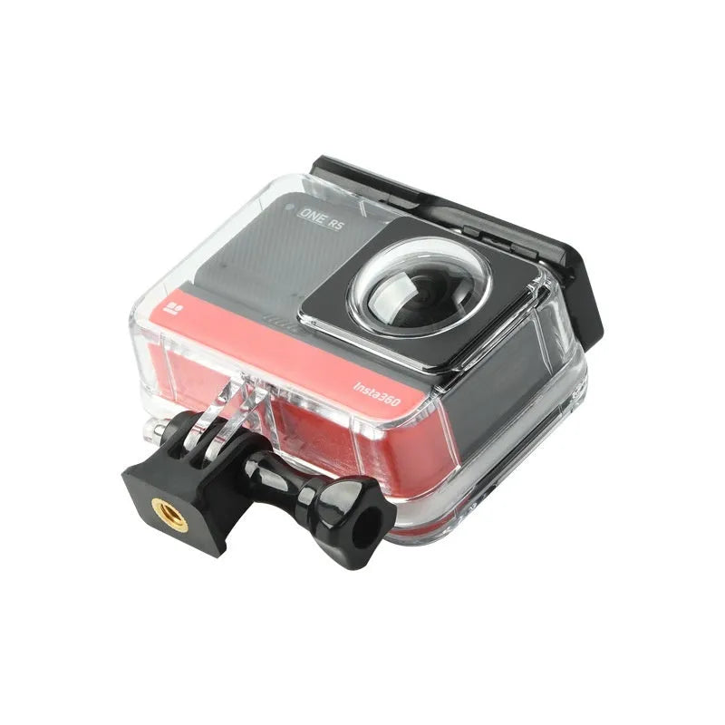 Transparent waterproof housing for Insta360 One RS panoramic camera with 9cm by 8cm dimensions